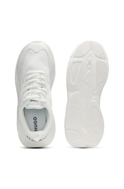 Mixed-material lace-up trainers with counter logo