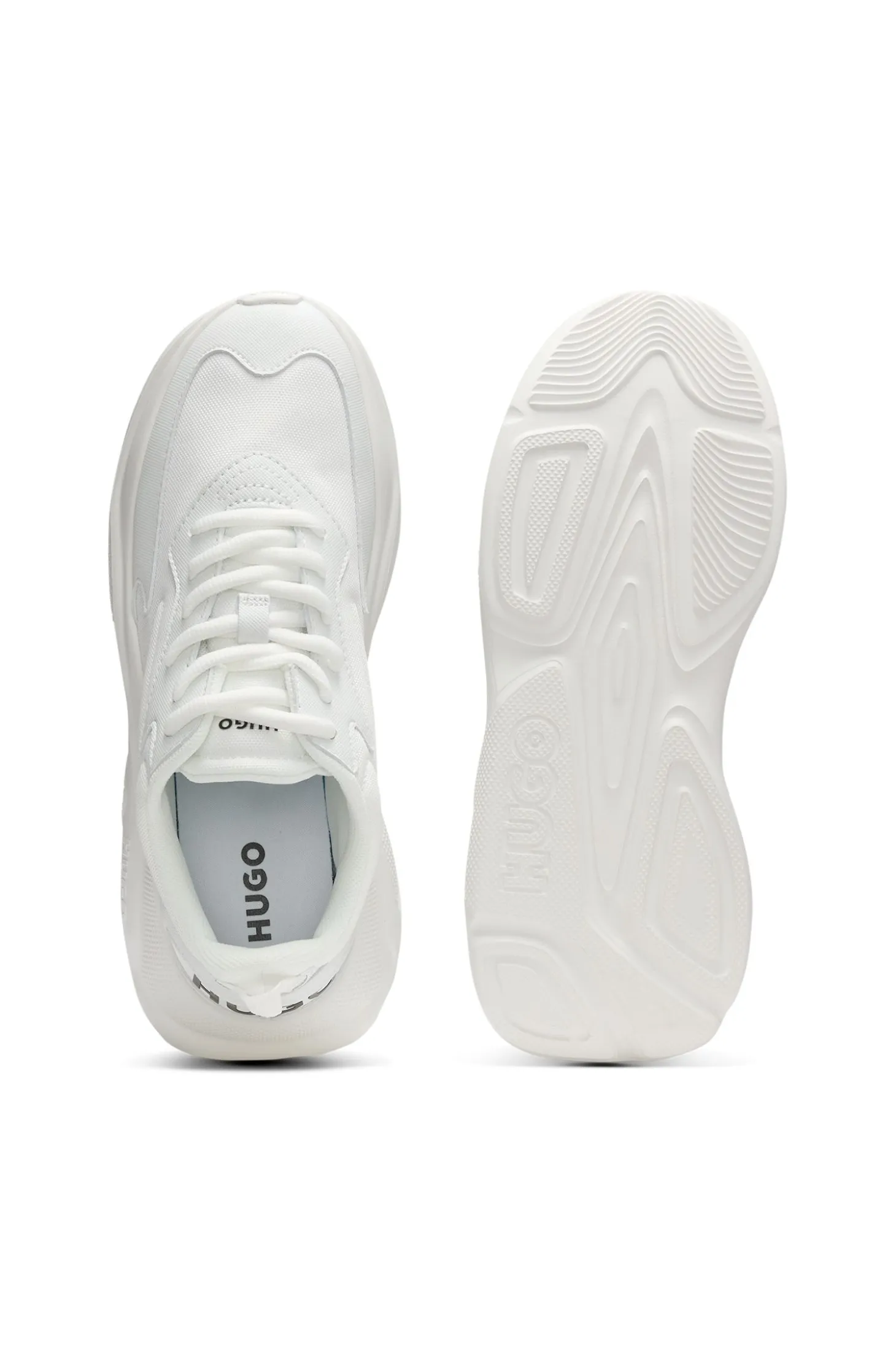 Mixed-material lace-up trainers with counter logo