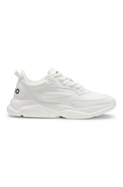 Mixed-material lace-up trainers with counter logo