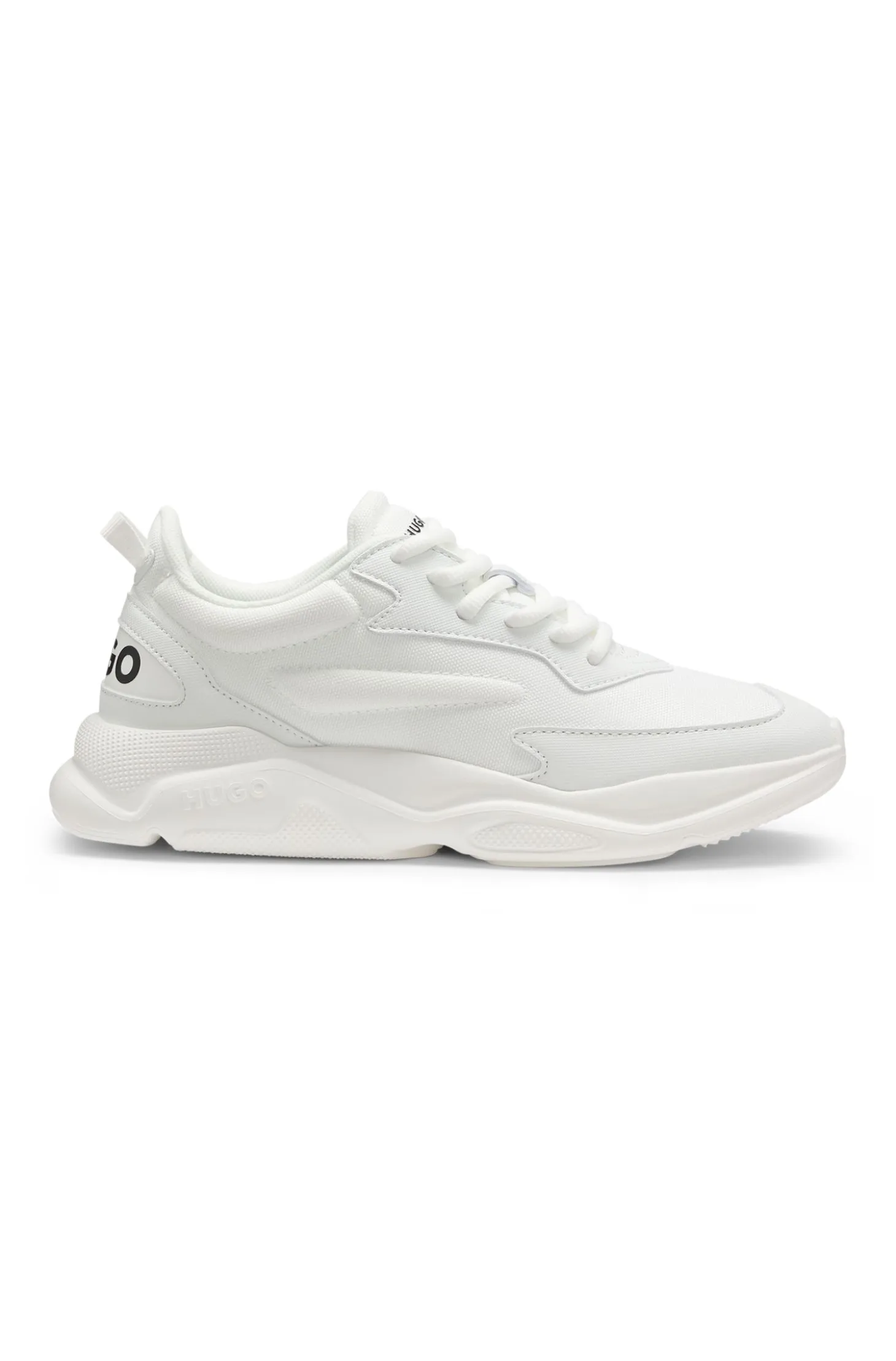 Mixed-material lace-up trainers with counter logo