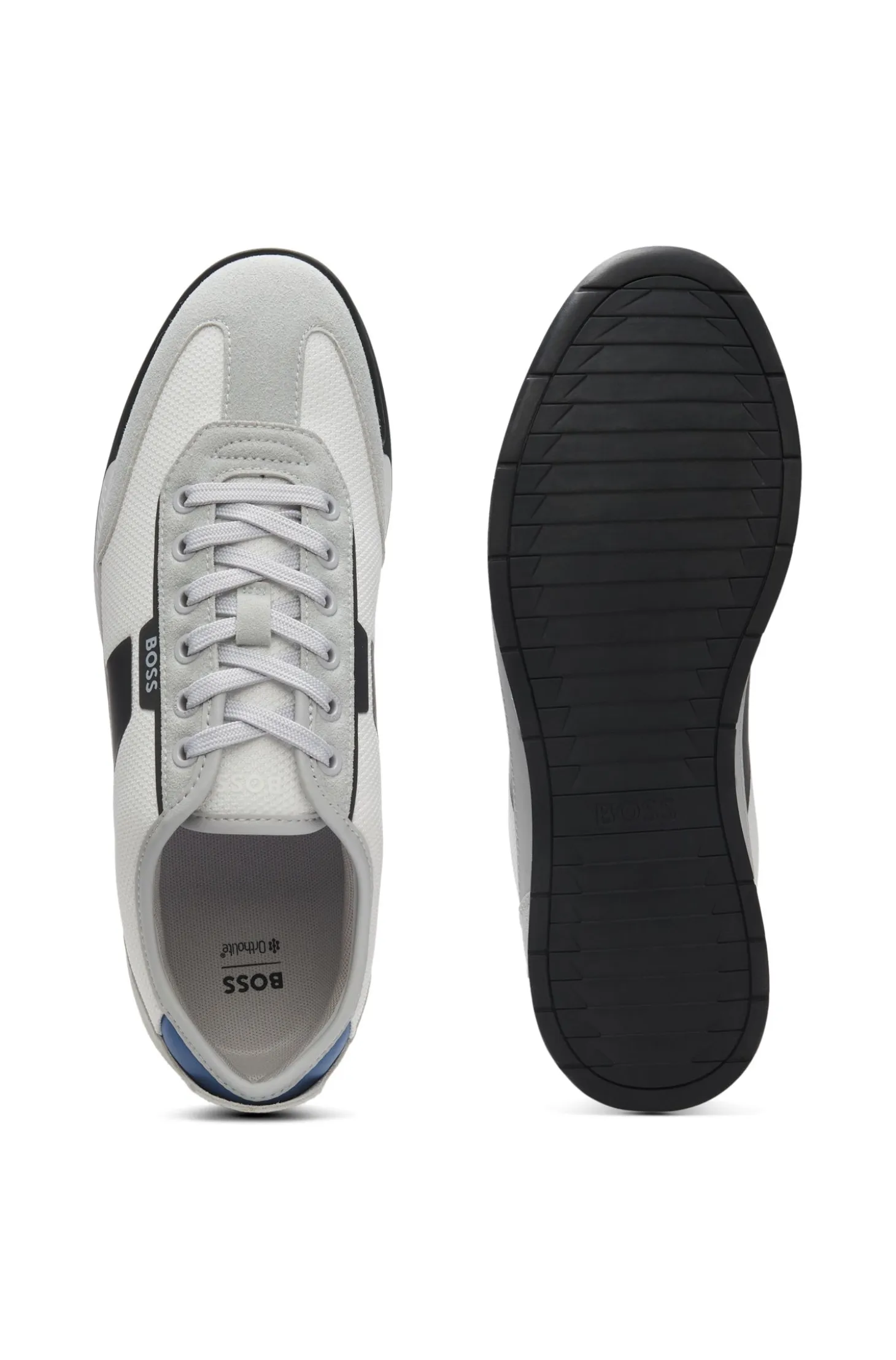 Mixed-material trainers with ridged outsole