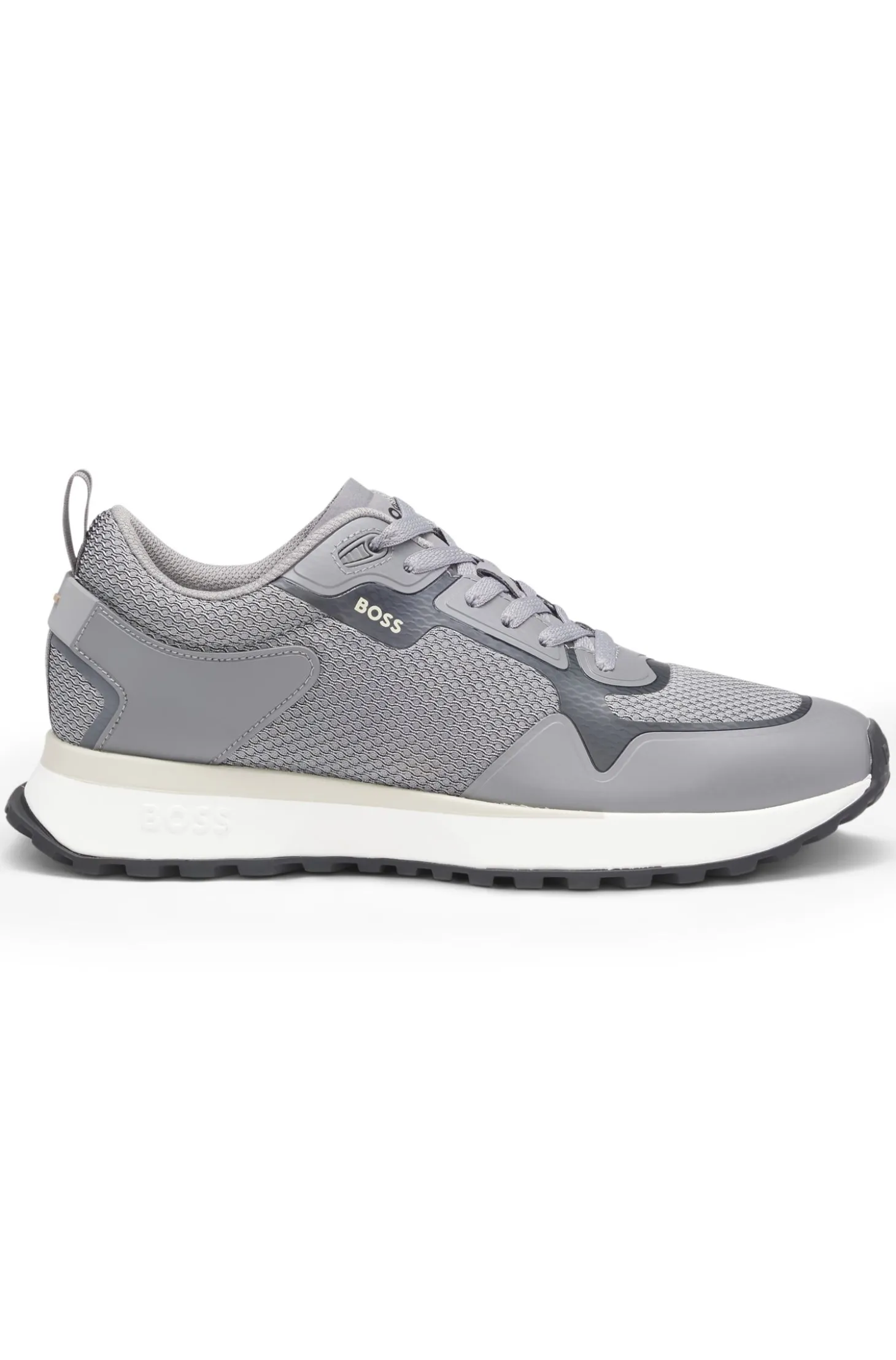 Mixed-material trainers with mesh details and branding