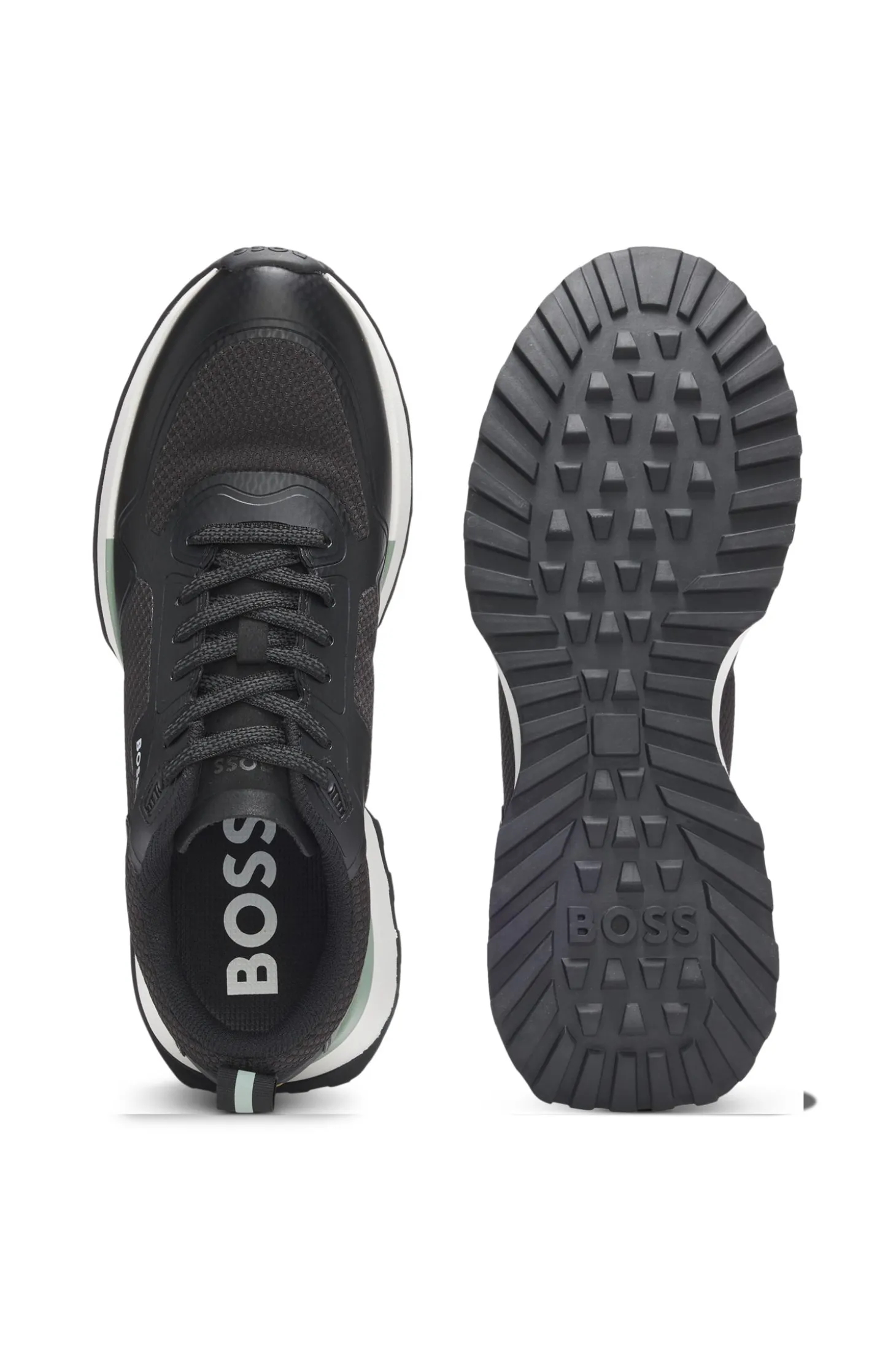 Mixed-material trainers with mesh details and branding