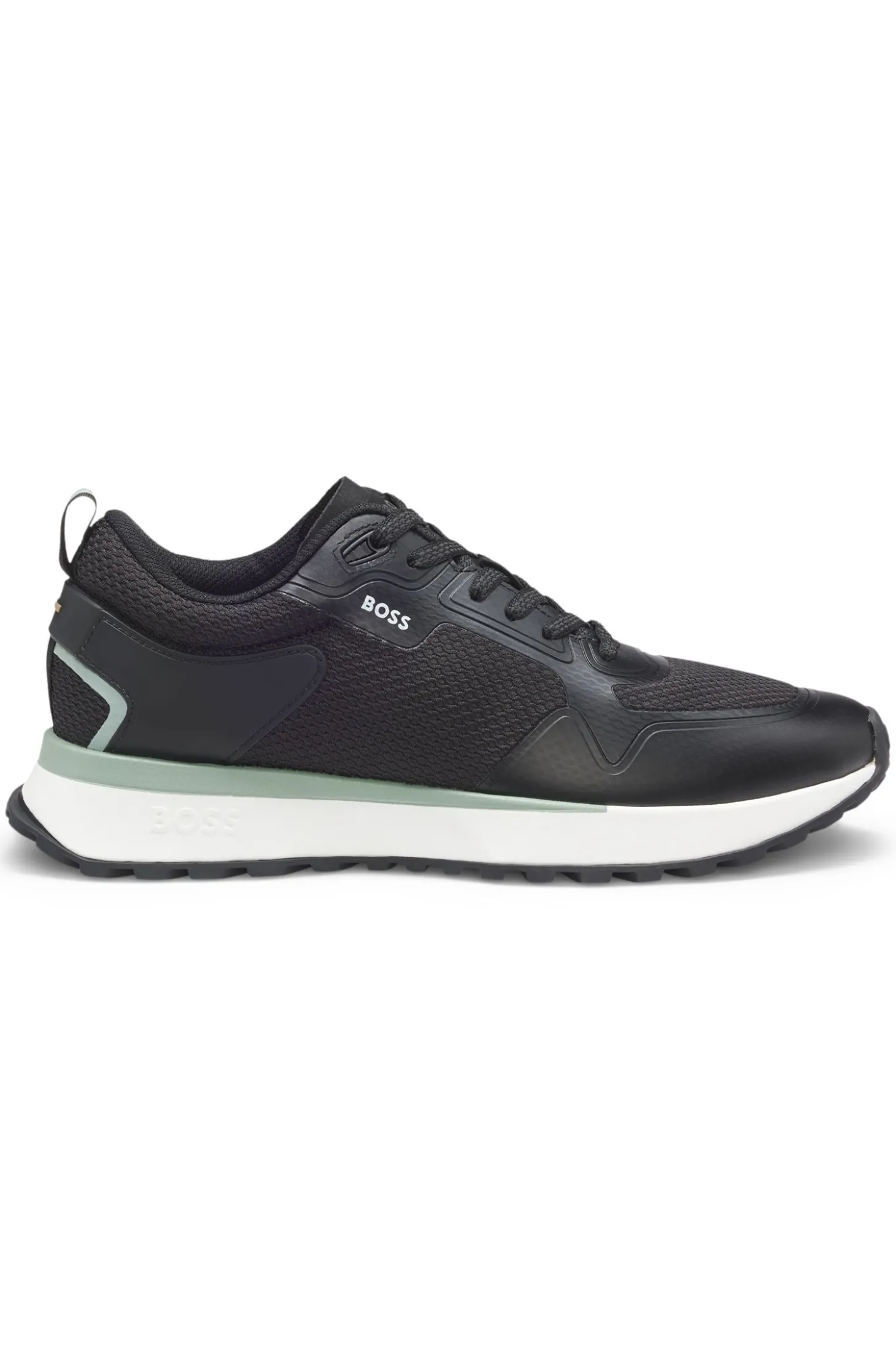 Mixed-material trainers with mesh details and branding