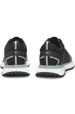 Mixed-material trainers with mesh details and branding
