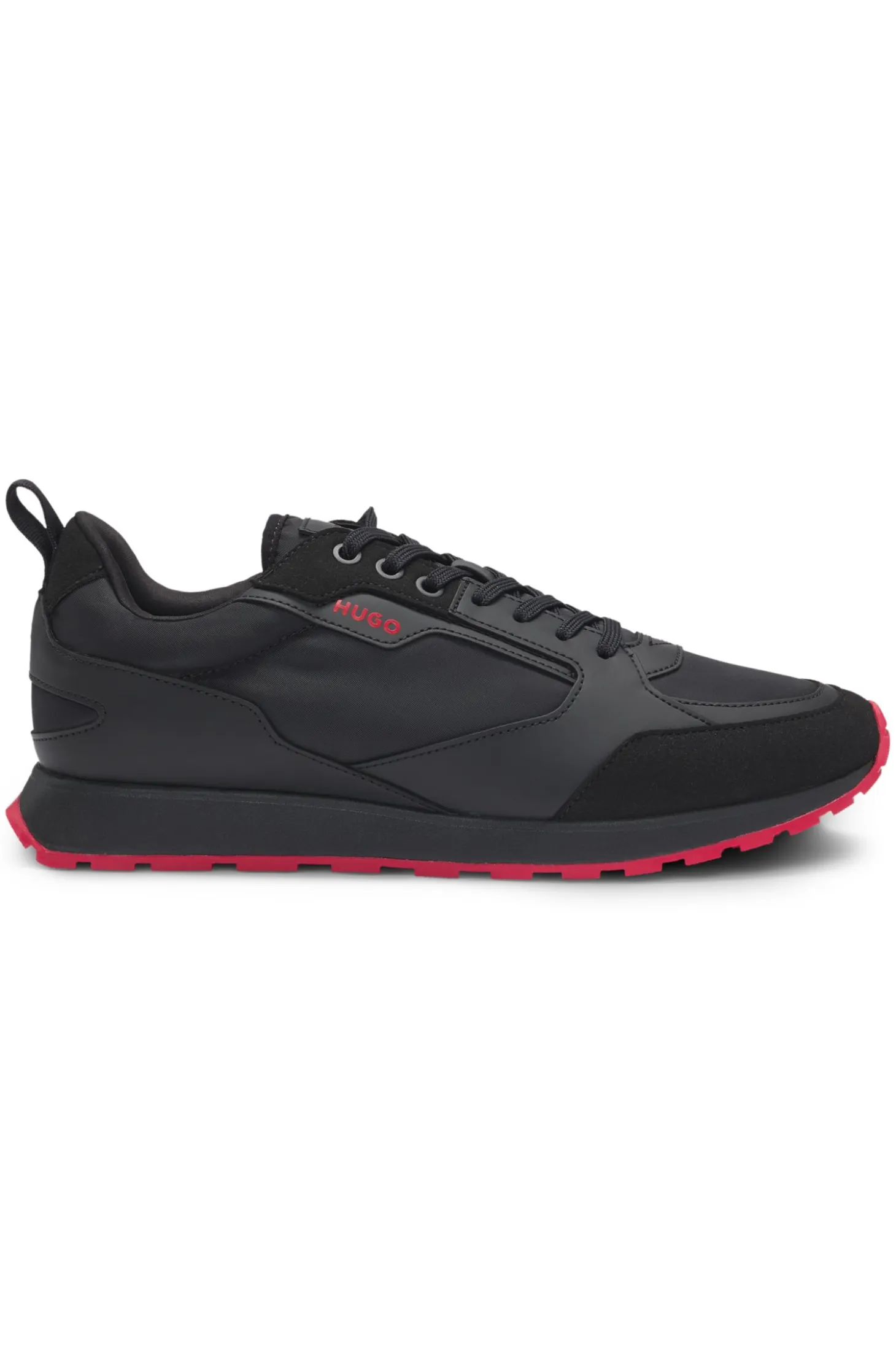 Mixed-material trainers with branded accents