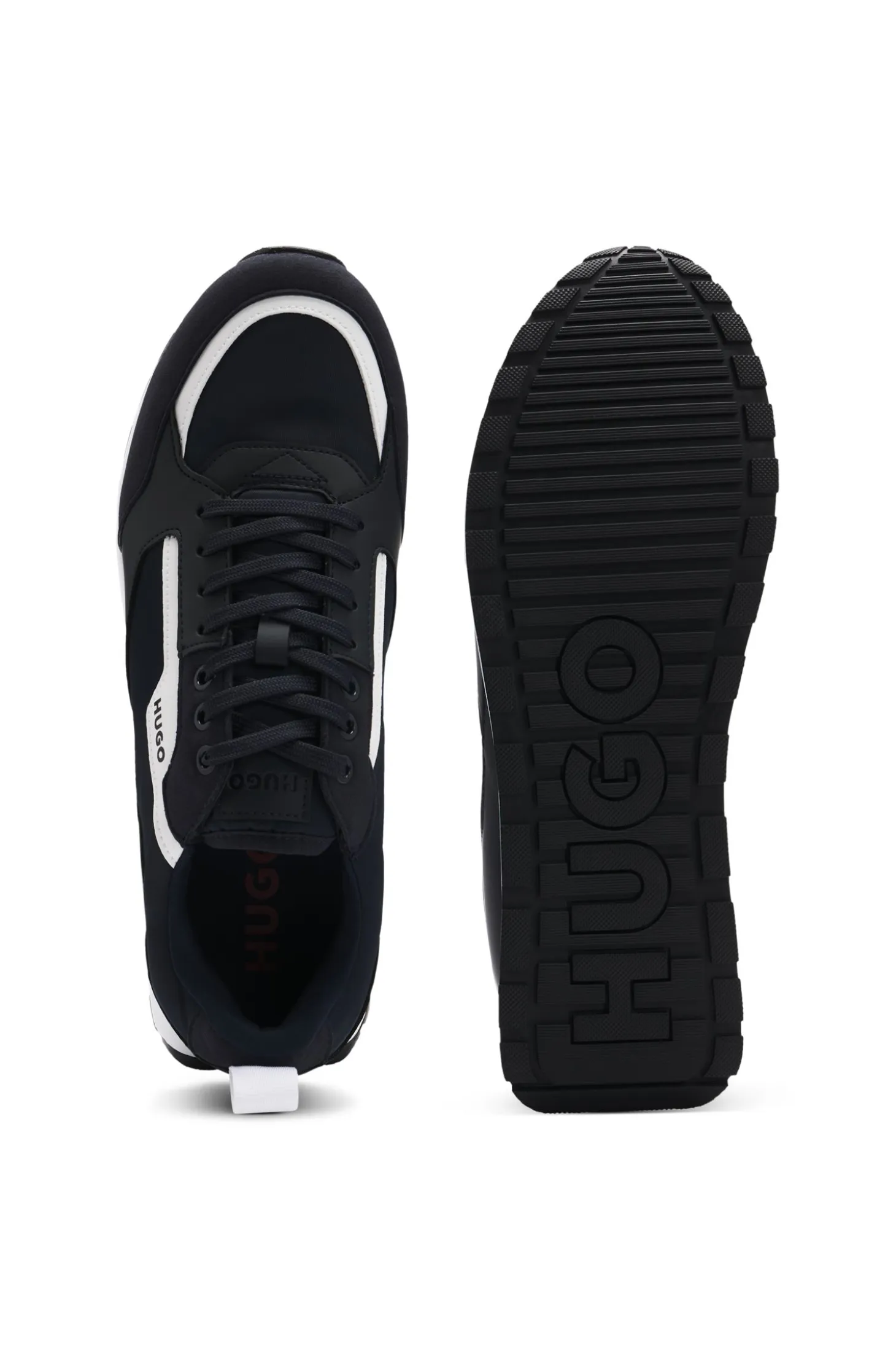 Mixed-material trainers with branded accents