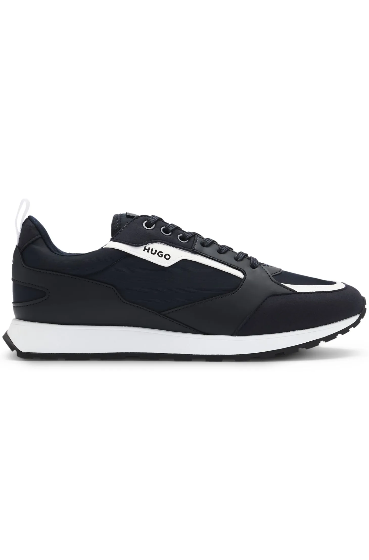 Mixed-material trainers with branded accents