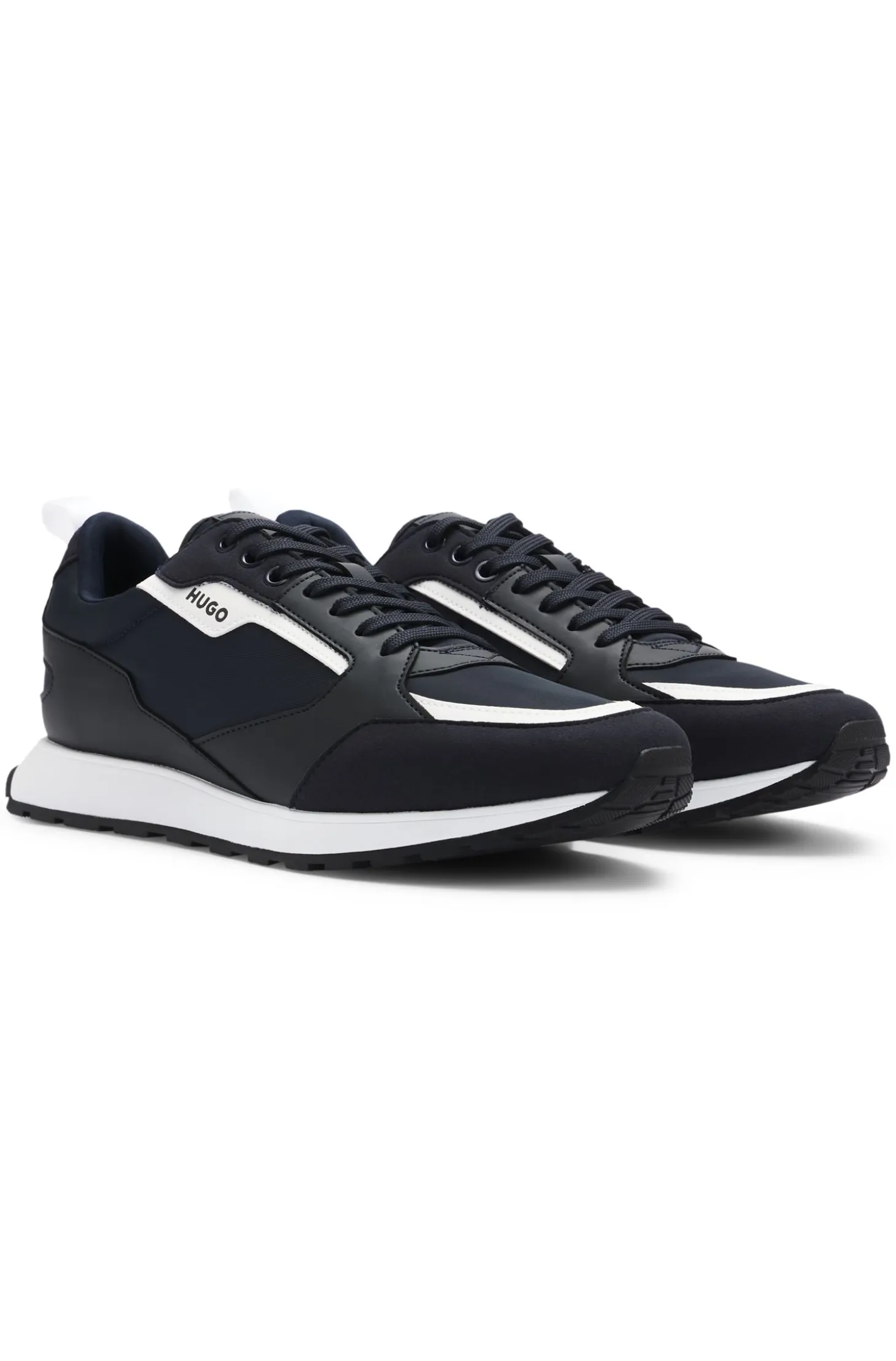 Mixed-material trainers with branded accents