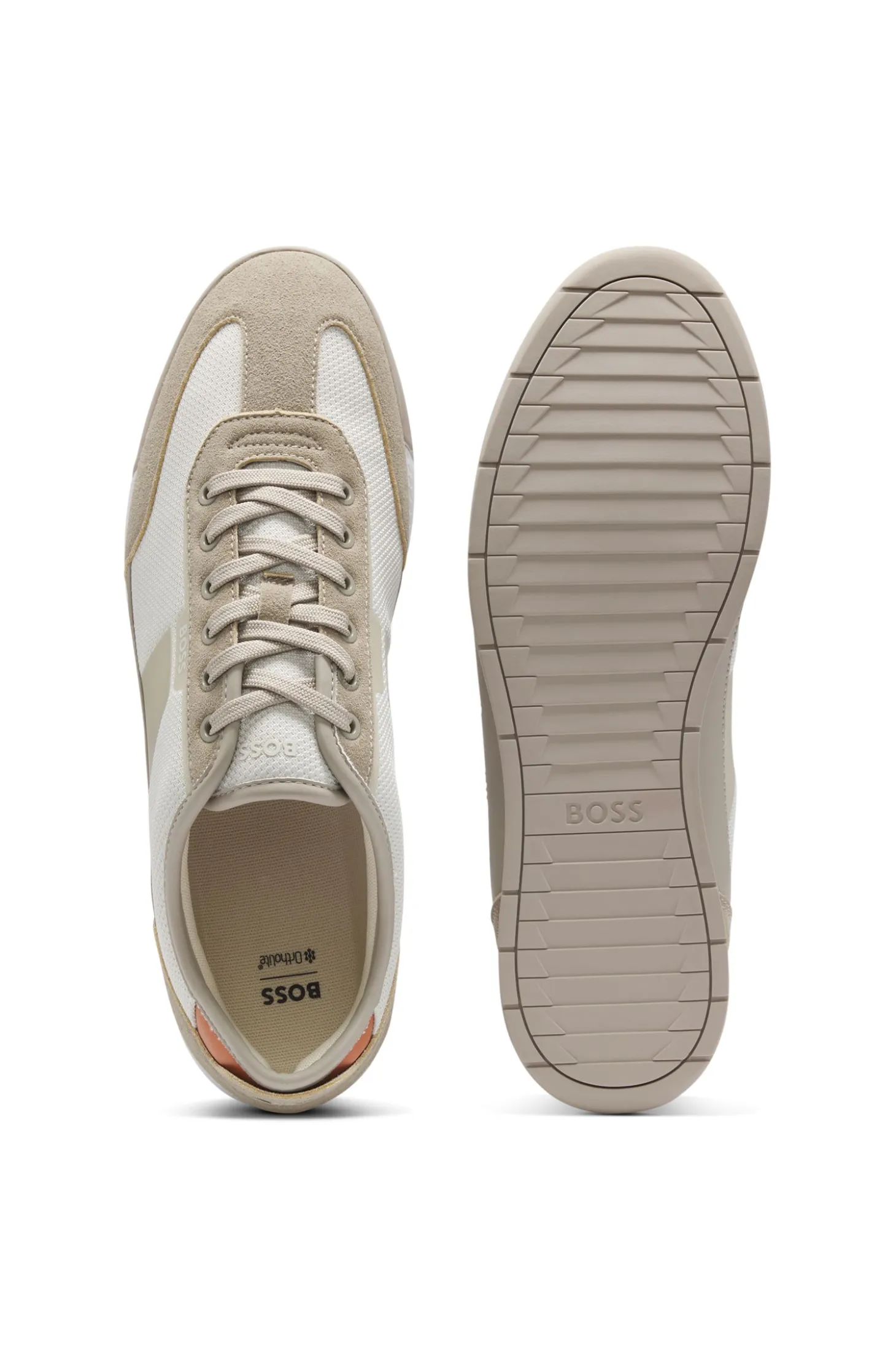 Mixed-material trainers with ridged outsole