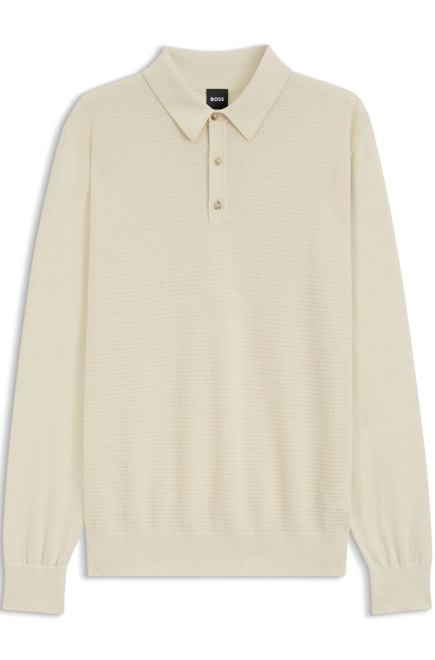 Mixed-structure knit polo in a wool blend