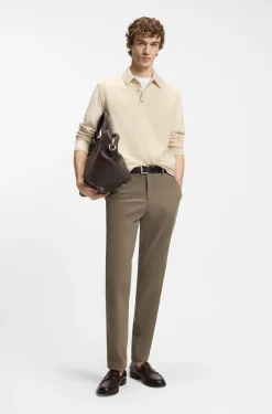 Mixed-structure knit polo in a wool blend