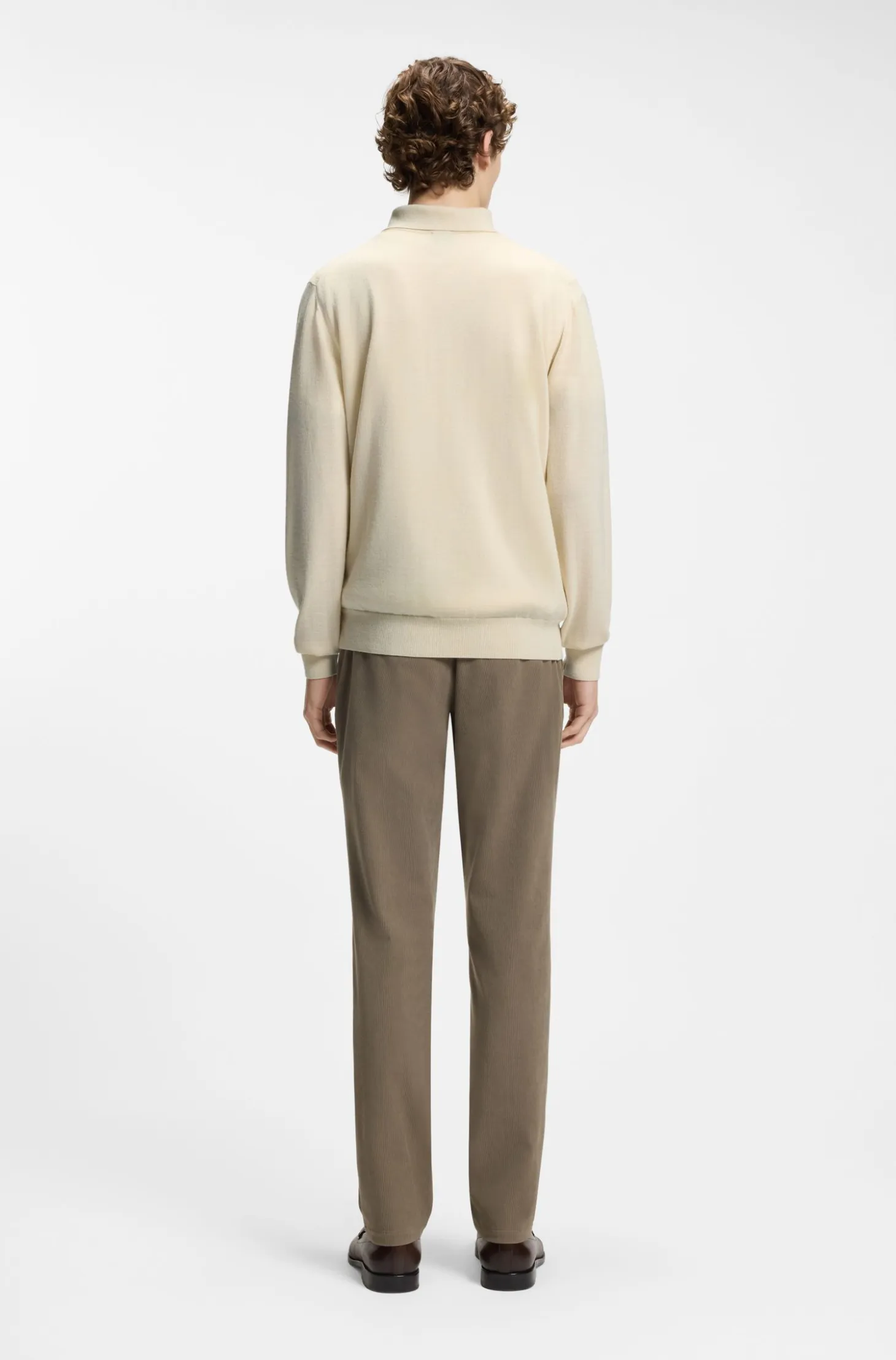 Mixed-structure knit polo in a wool blend