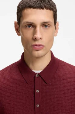 Mixed-structure knit polo in a wool blend