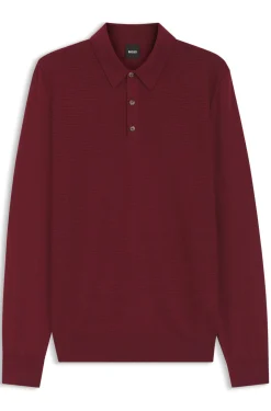 Mixed-structure knit polo in a wool blend
