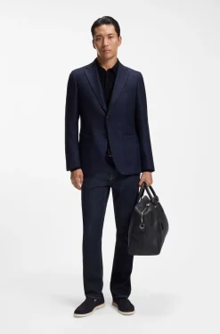 Mixed-structure knit polo in a wool blend