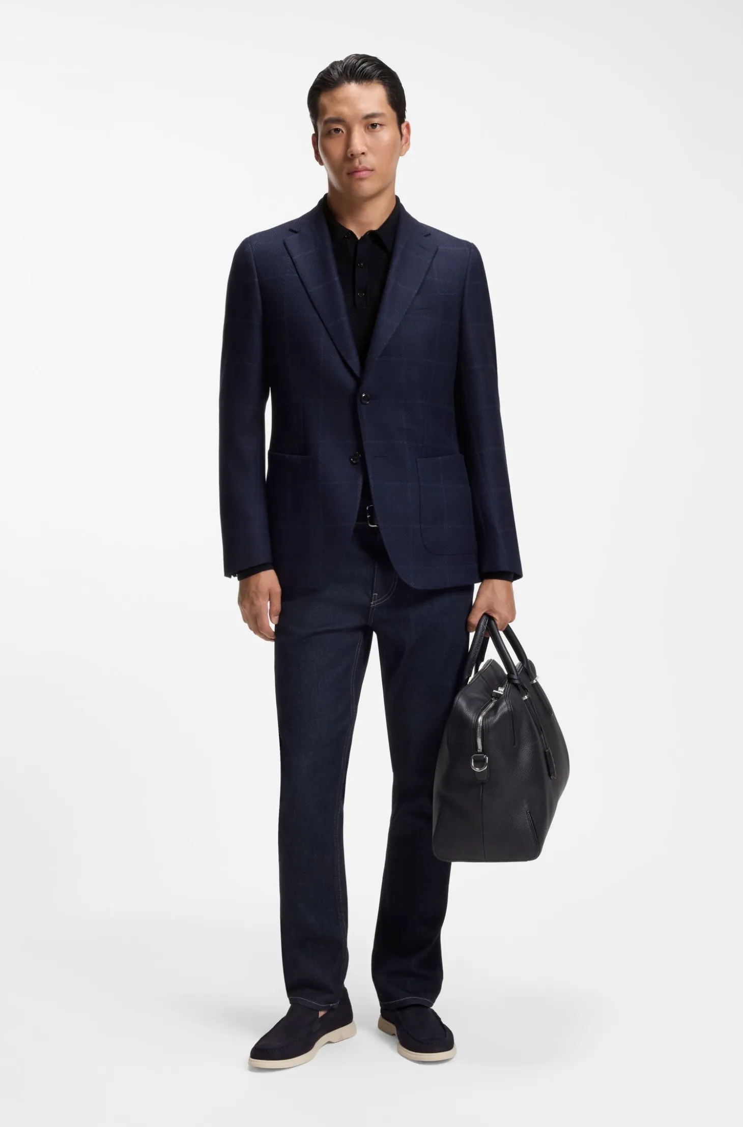Mixed-structure knit polo in a wool blend