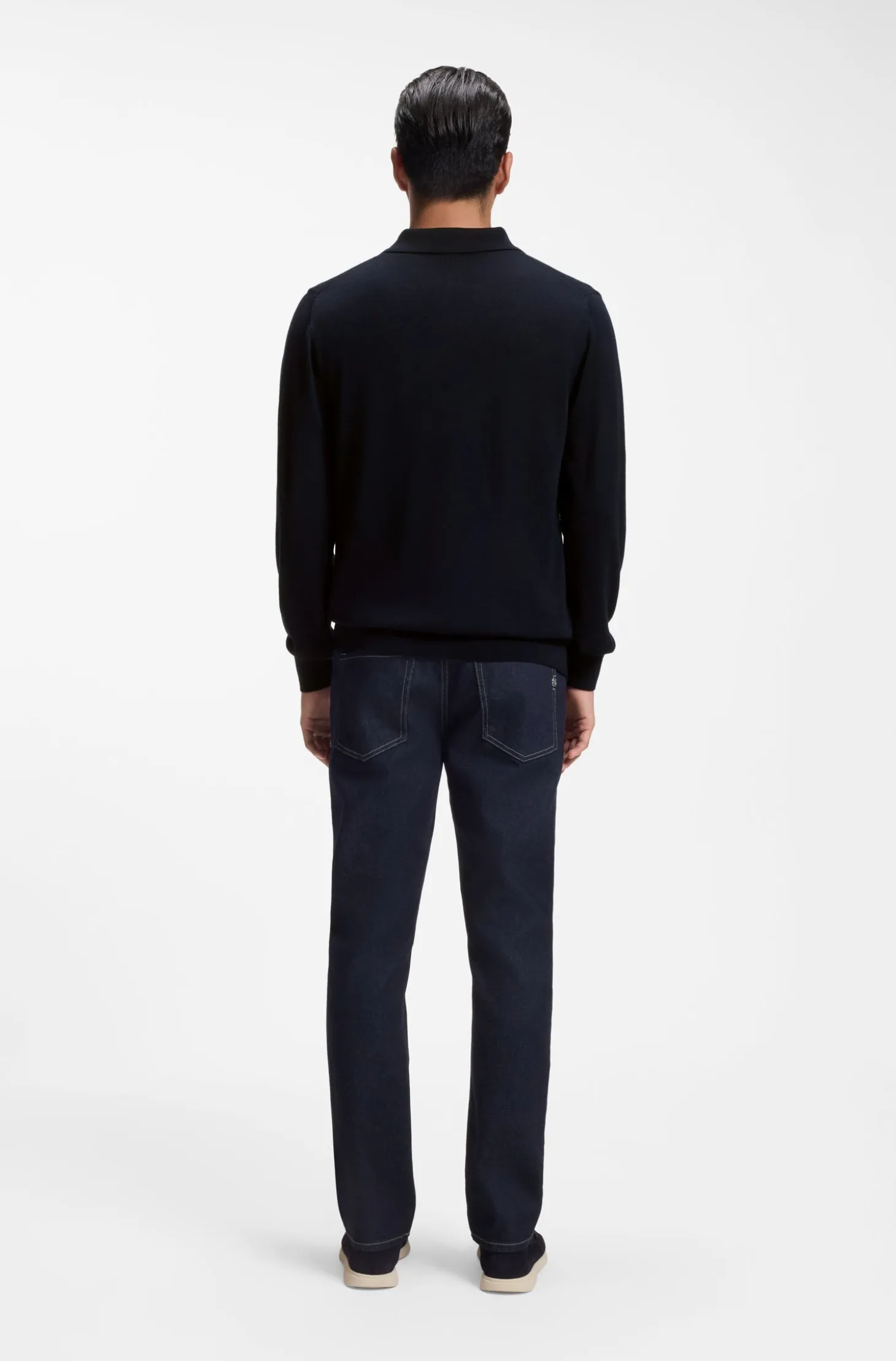 Mixed-structure knit polo in a wool blend
