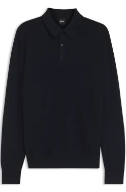 Mixed-structure knit polo in a wool blend