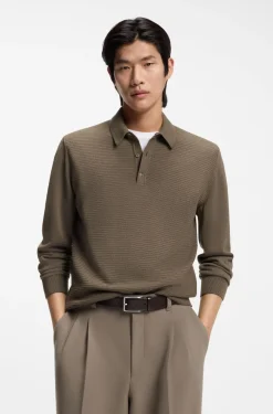 Mixed-structure knit polo in a wool blend