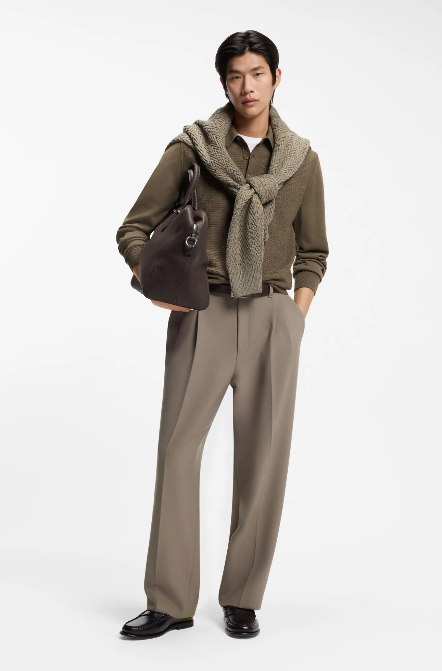 Mixed-structure knit polo in a wool blend