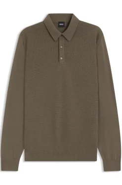 Mixed-structure knit polo in a wool blend
