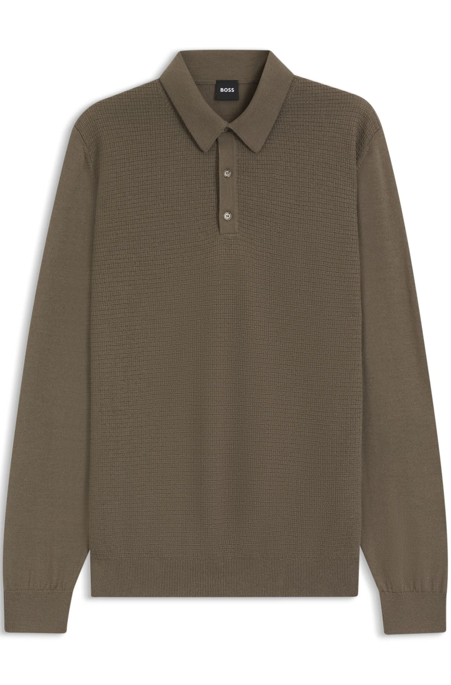 Mixed-structure knit polo in a wool blend