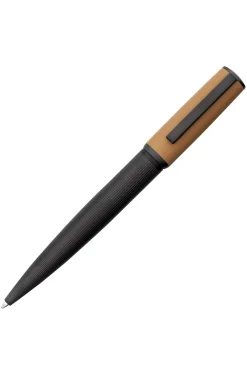 Mixed-texture ballpoint pen with branded camel cap