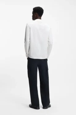 Mock-neck slim-fit T-shirt in mercerised cotton