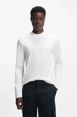 Mock-neck slim-fit T-shirt in mercerised cotton
