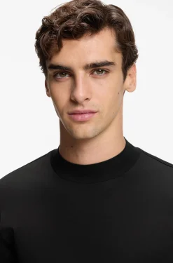 Mock-neck slim-fit T-shirt in mercerised cotton