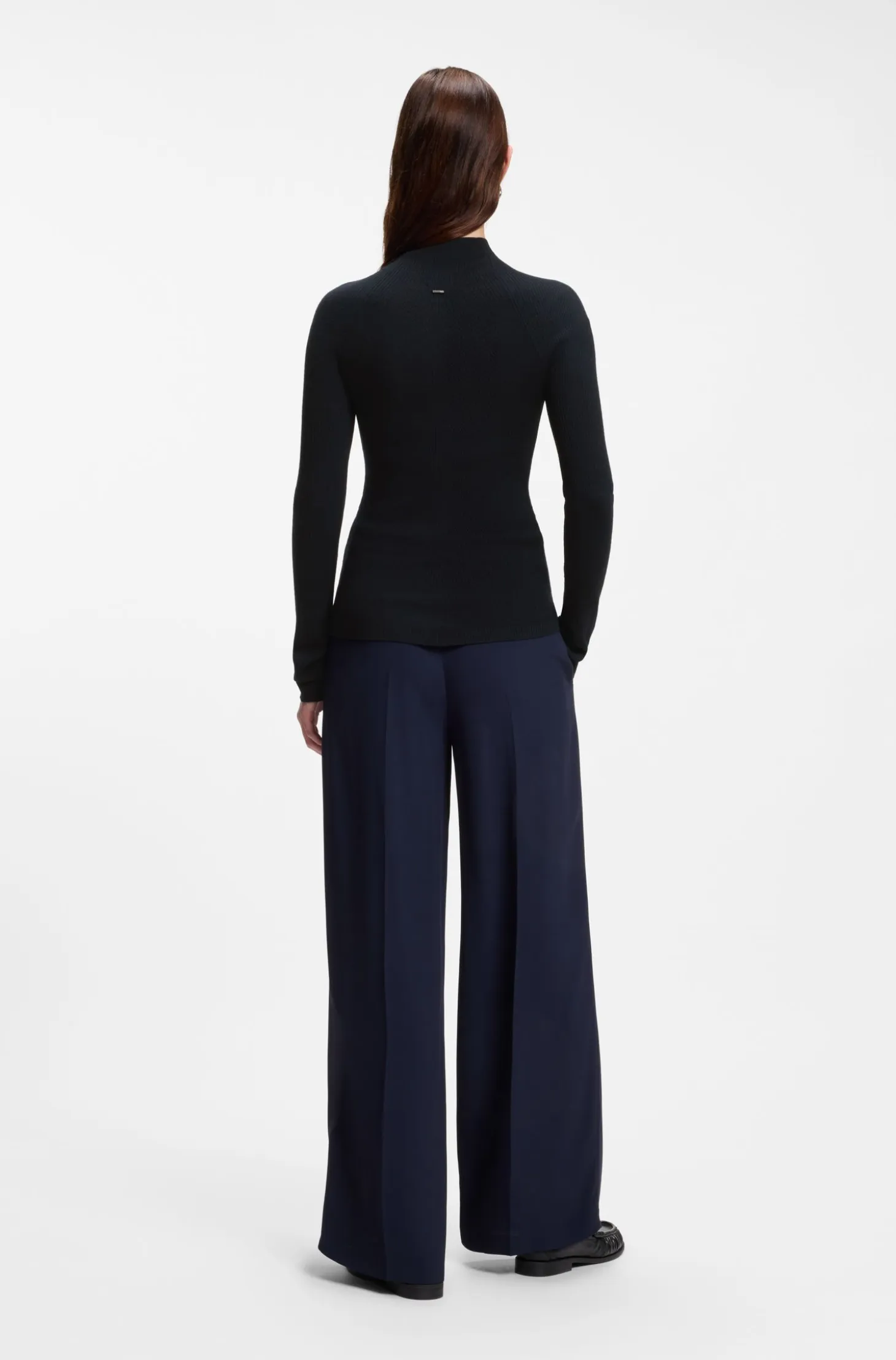 Mock-neck sweater in ribbed merino wool