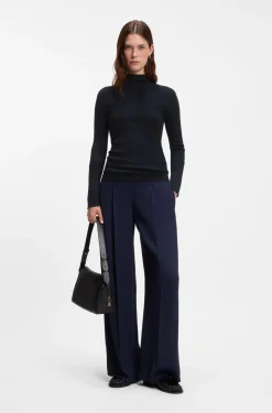 Mock-neck sweater in ribbed merino wool