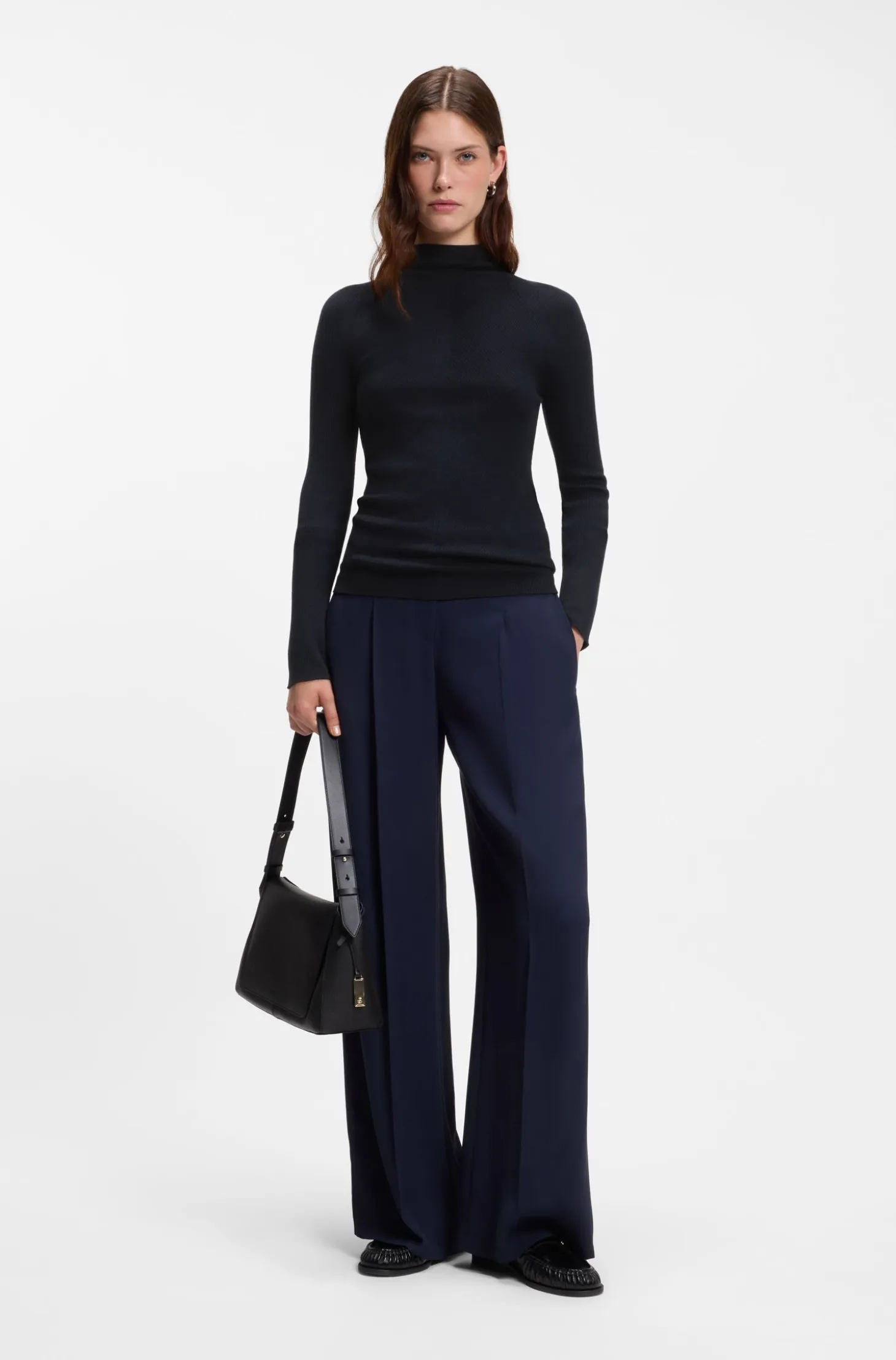 Mock-neck sweater in ribbed merino wool