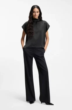 Mock-neck top in fluent satin