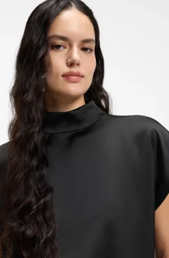 Mock-neck top in fluent satin