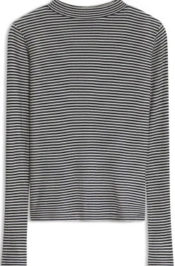 Mock-neck top in striped cotton crepe