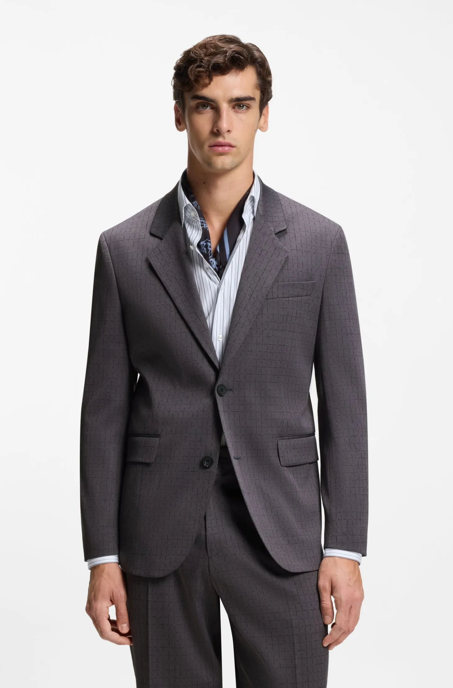 Modern-fit suit jacket in checked stretch fabric