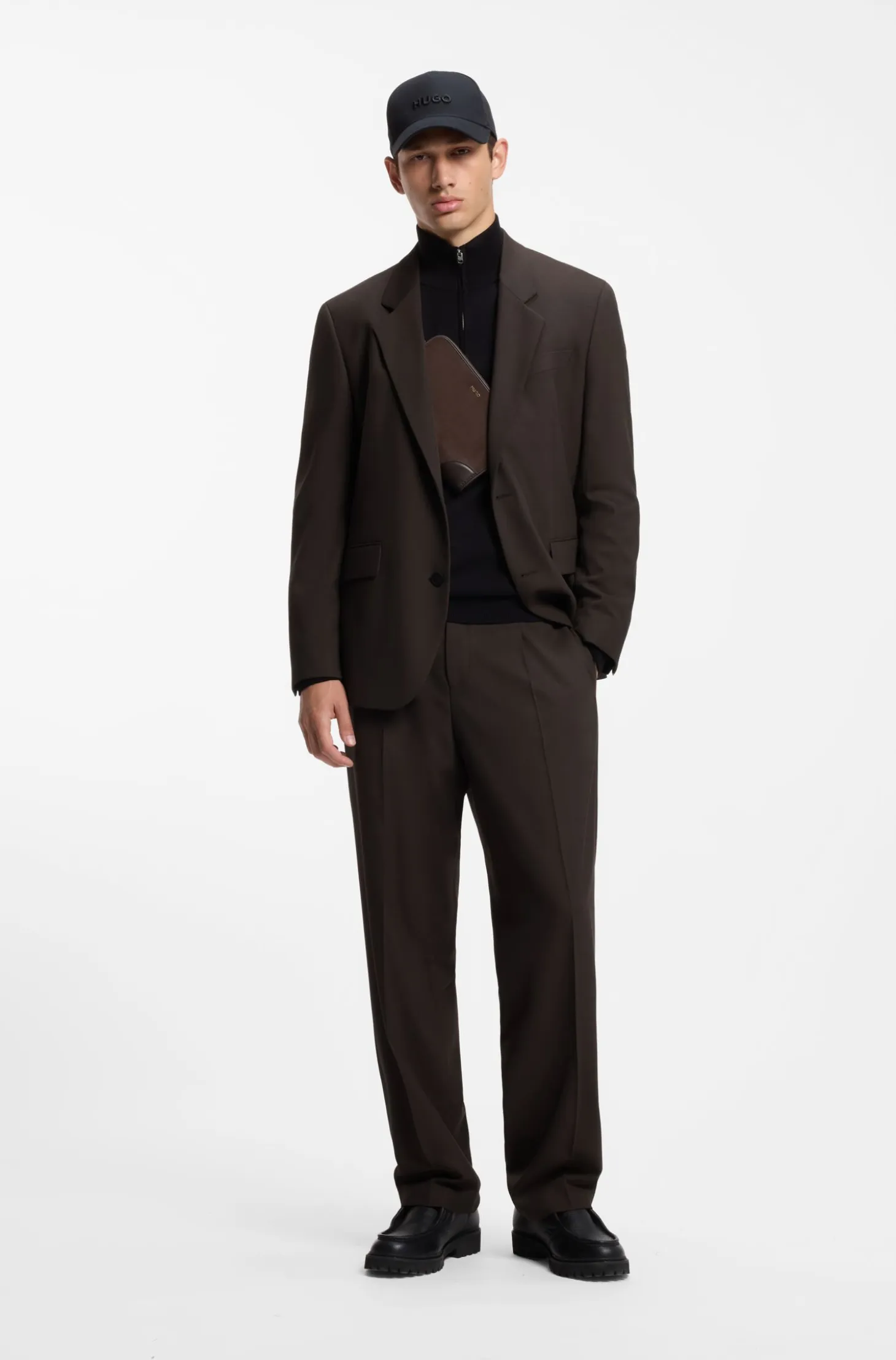 Modern-fit suit jacket in performance-stretch twill
