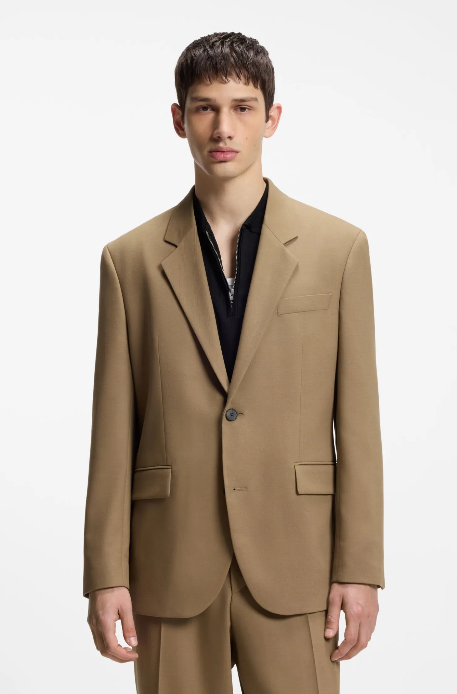 Modern-fit suit jacket in performance-stretch twill