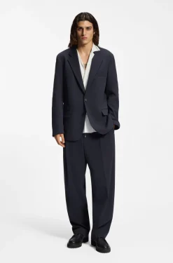 Modern-fit trousers in performance-stretch seersucker