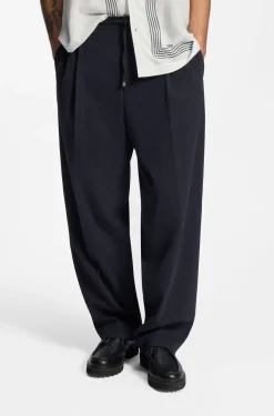 Modern-fit trousers in performance-stretch seersucker
