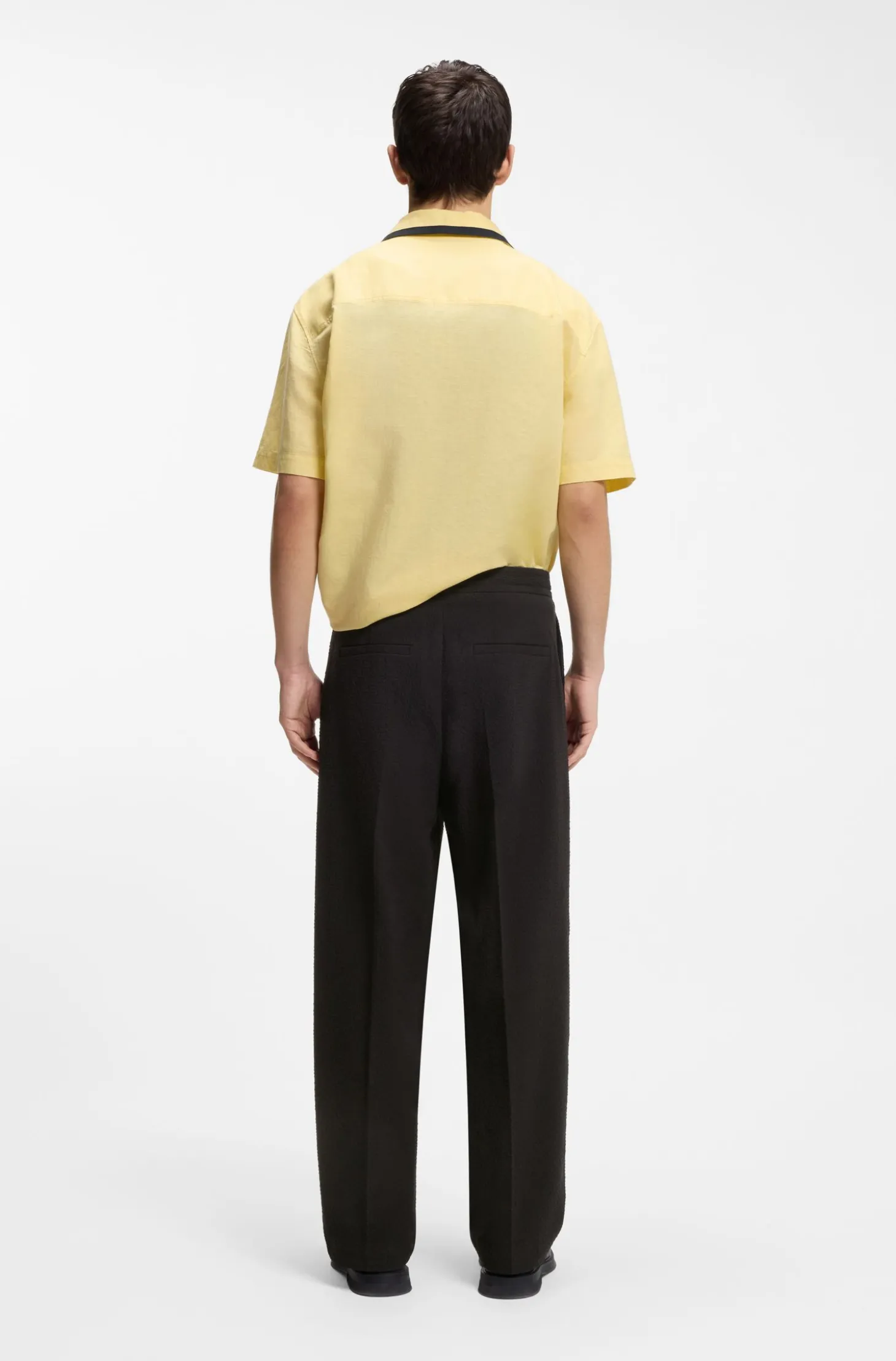 Modern-fit trousers in stretch-cotton seersucker