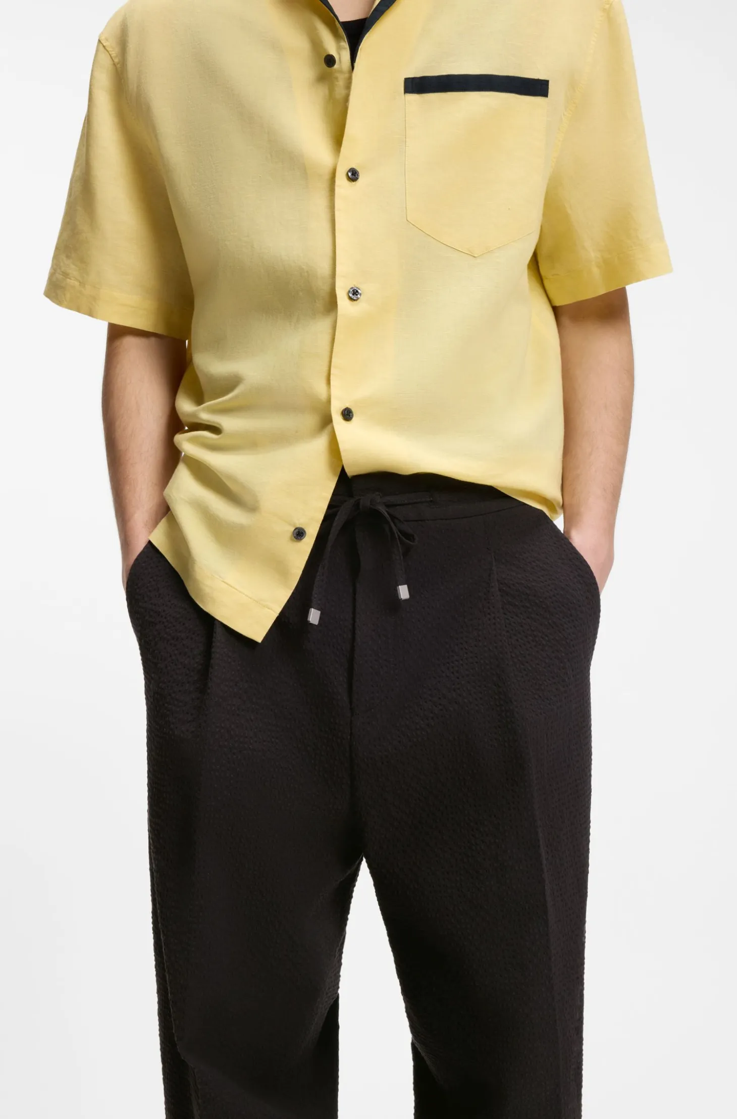 Modern-fit trousers in stretch-cotton seersucker