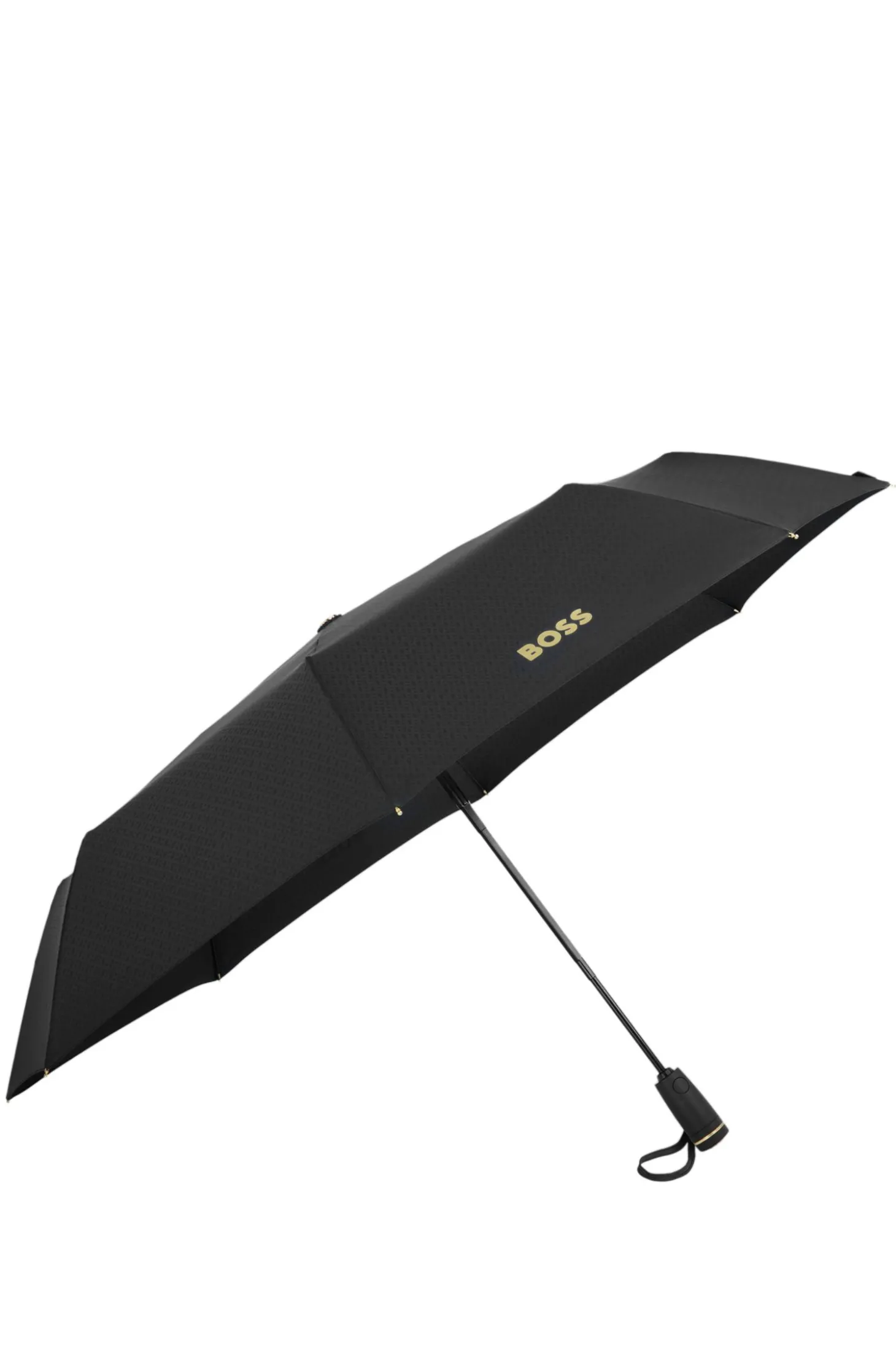 Monogram-canopy pocket umbrella in black and gold