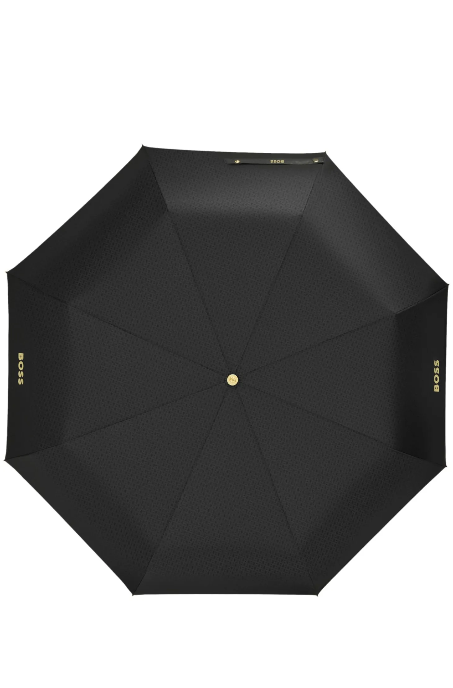 Monogram-canopy pocket umbrella in black and gold