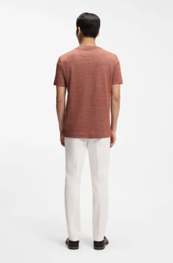 Mouliné-structured T-shirt in cotton, linen and silk