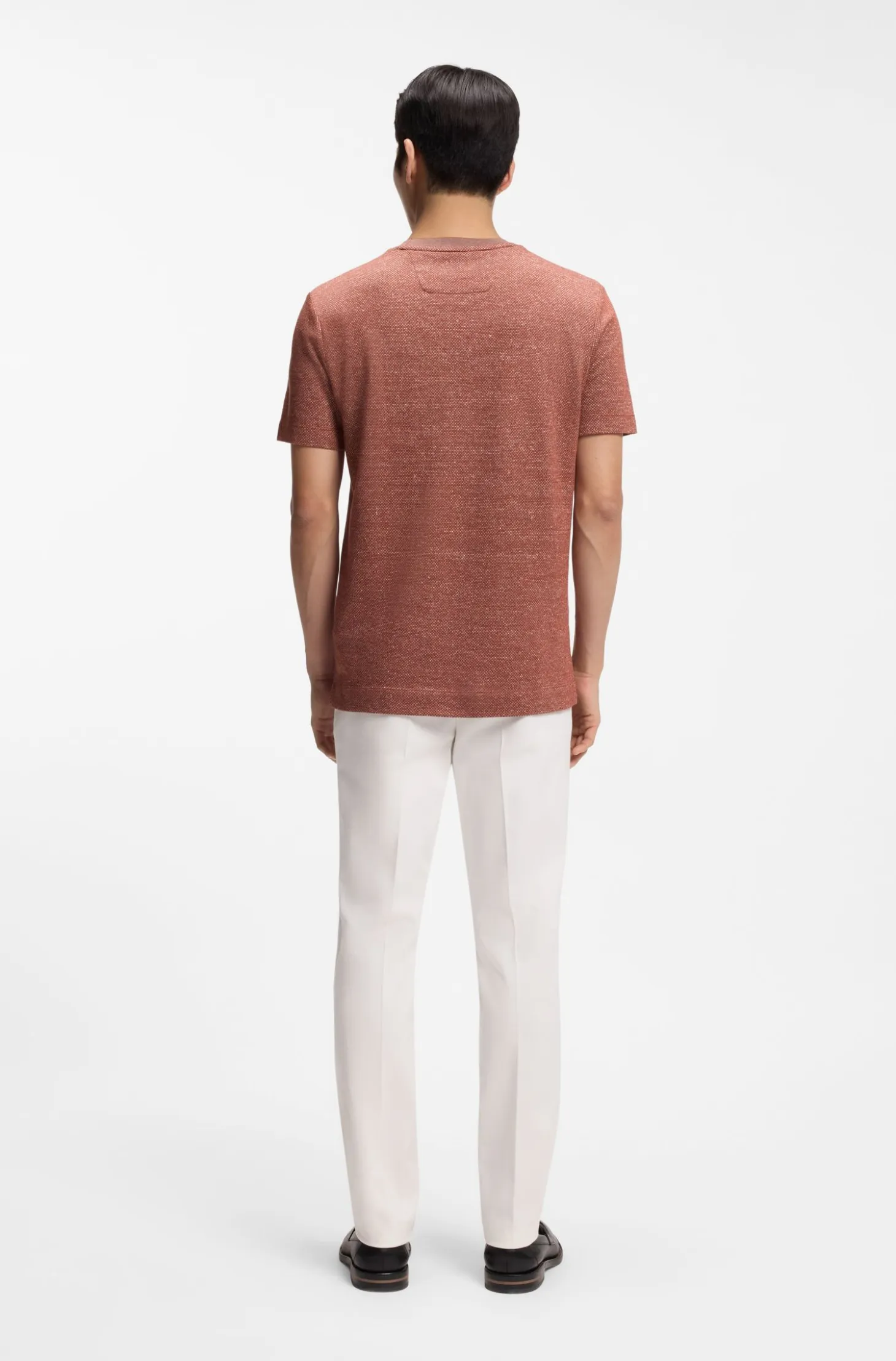 Mouliné-structured T-shirt in cotton, linen and silk