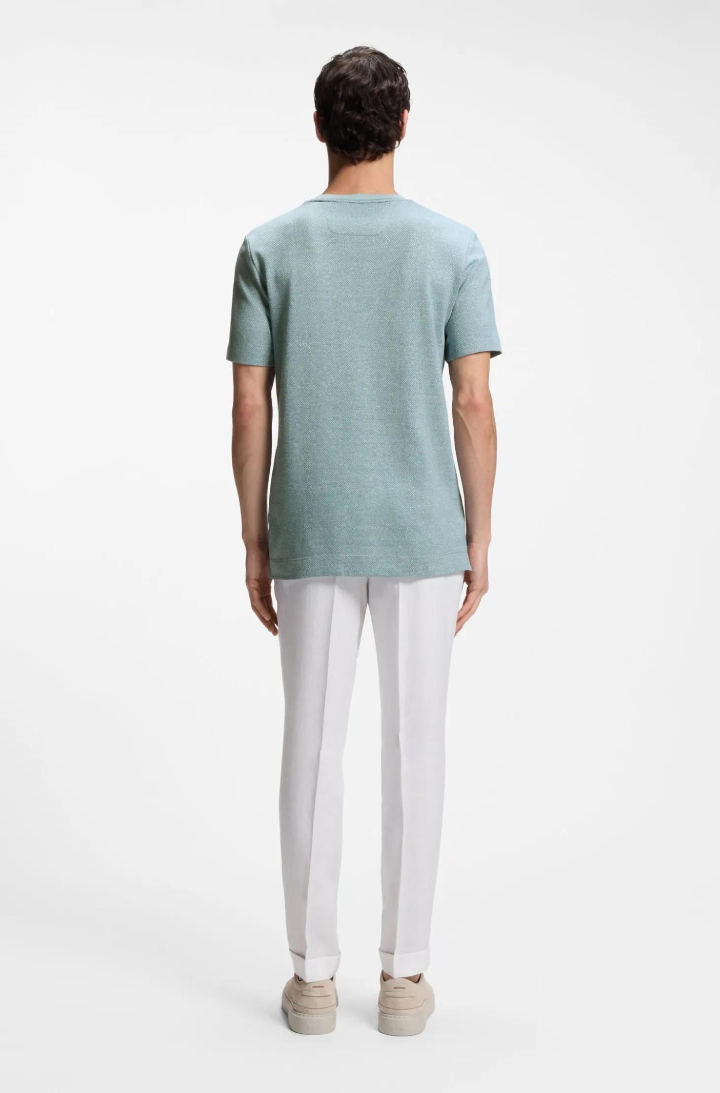 Mouliné-structured T-shirt in cotton, linen and silk