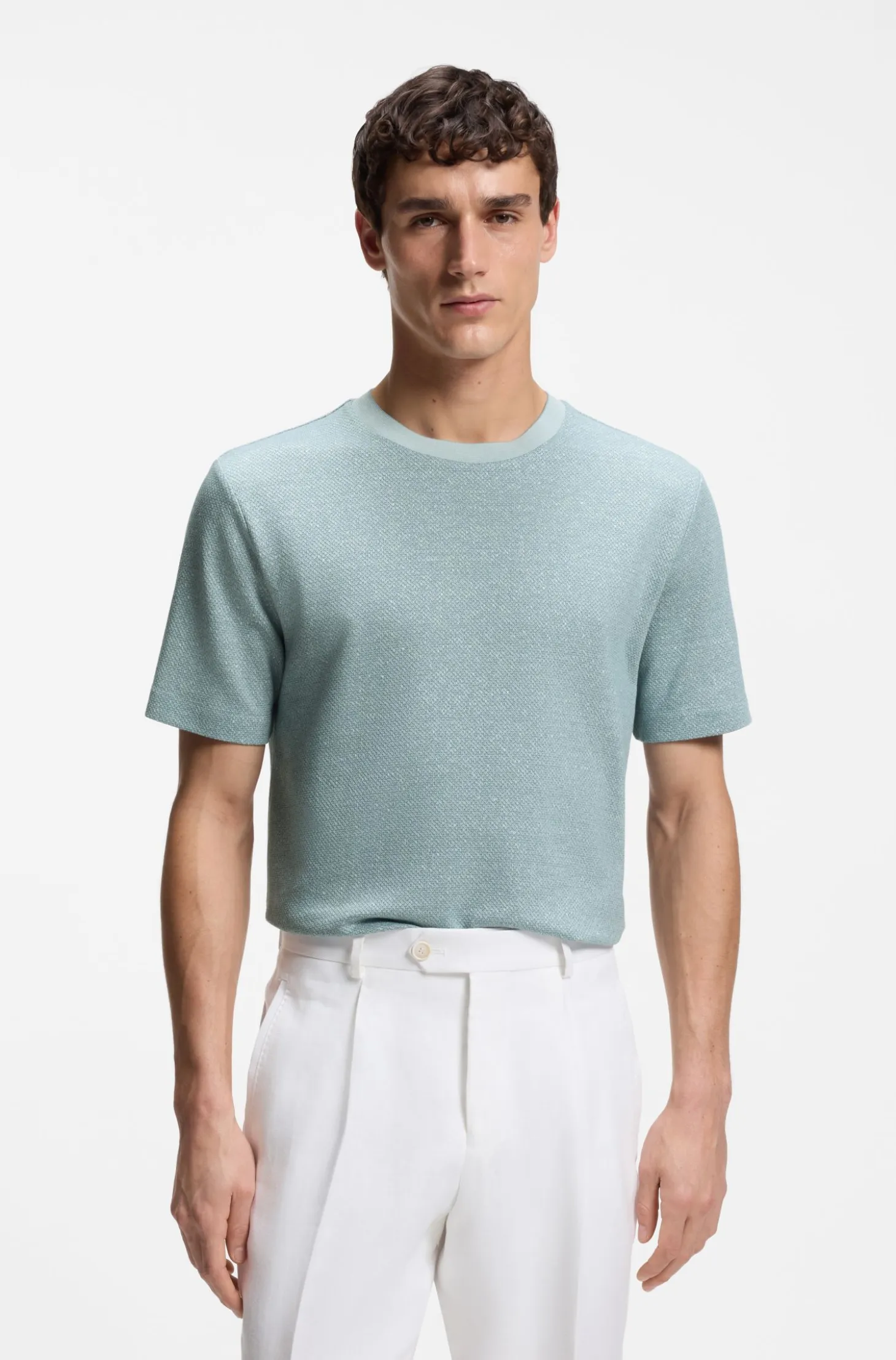 Mouliné-structured T-shirt in cotton, linen and silk